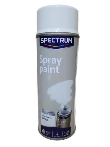 Spectrum 400ml Hochglänzendes Lackspray Weiß - Hochglänzendes Lackspray für vielseitige Anwendungen, schnelltrocknend und ideal für kreative Projekte. Perfekt für anspruchsvolle Oberflächen und bietet eine gleichmäßige Farbabdeckung.