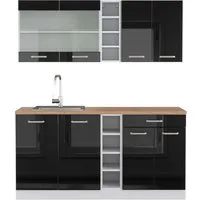 Vicco Küchenzeile R-Line, Schwarz Hochglanz/Weiß, 160 cm - Moderne Küchenzeile für kleine Räume, individuell anpassbar mit höhenverstellbaren Füßen. Ideal für die erste Wohnung oder als platzsparende Lösung.
