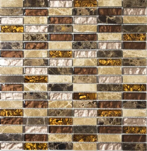 Mosaikfliese Transluzent Beige Braun – Glasmosaik Stäbchen - Hochwertige Mosaikfliesenmatte in beige-braun, ideal für kreative Wandgestaltungen in Küche und Bad. 10 Stück pro Packung, vielseitig einsetzbar und mit ästhetischem Glanz.