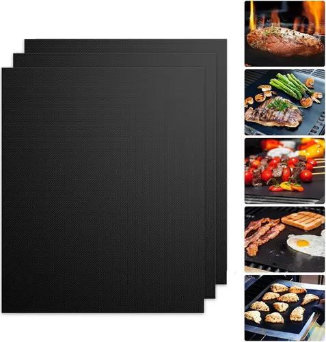 BBQ Grillmatte für Gasgrill 3er Set, 40x33cm, Ofenmatte Backofen Grillfolie für Holzkohlegrill, Elektronischen Grill, Hitzebeständig & Zuschneidbar