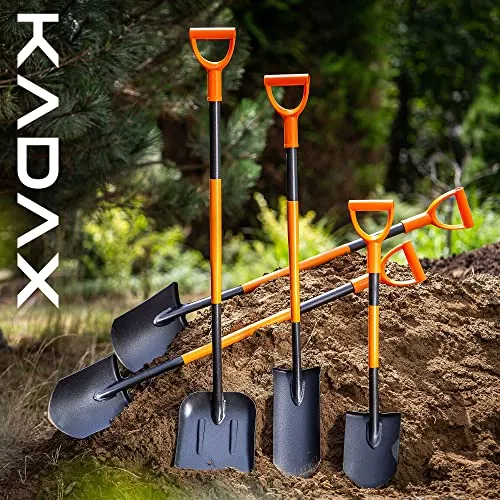 KADAX Drainierspaten, Drainagespaten mit D-Griff, Schaufel aus Stahl, Spitze Schaufel mit Stiel, Gartenspaten zum Löchergraben, Drainageschaufel, Spaten (121 cm, schwarz/orange)