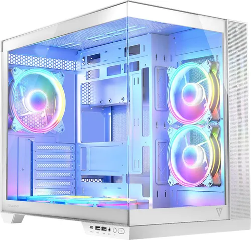 MODECOM VOLCANO PANORAMA 5F Weiß PC Gehäuse ATX Midi Tower | Gaming Computergehäuse mit 5 ARGB-Lüfter | ARGB-Controller | Platz für 400 mm GPU & 360 mm Wasserkühlung