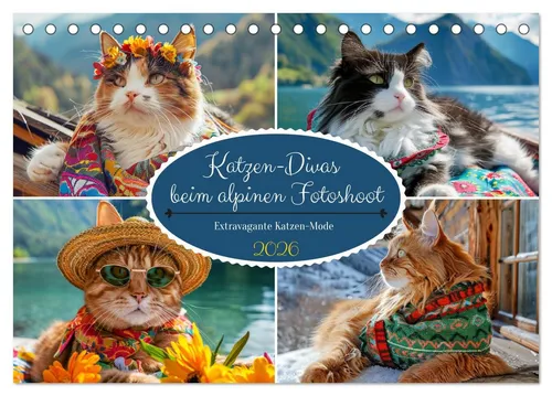 CALVENDO Wandkalender Katzen-Divas – Extravagante Katzenmode - Wunderschöner Wandkalender mit 14 Seiten im A5-Format. Ideal für Katzenliebhaber, die stilvolle Akzente setzen möchten. Spiralbindung für einfache Handhabung, hergestellt in Deutschland.