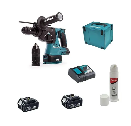 Makita Akku Kombihammer DHR243RTJB 18V - Bohrmaschinen mit 2,0 J Einzelschlagstärke für kraftvolles Bohren und Meißeln, ideal für professionelle Anwendungen und Heimwerkerprojekte.