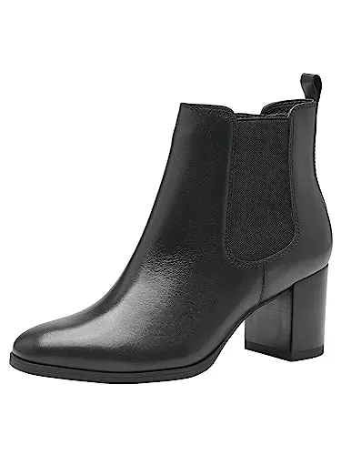Tamaris Damen Chelsea Boots aus Leder mit Blockabsatz - Schwarz, Größe 36 EU - Stylische Chelsea Boots mit gepolsterter TOUCH-IT Decksohle und rutschfester Laufsohle für optimalen Tragekomfort und Sicherheit.