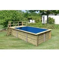 Karibu Pool Gr. 3 inkl. Terrasse KDI Innenhülle Blau - Holzpool mit hochwertiger Verarbeitung, inklusive Filterpaket und einfacher Montage für unvergessliche Badevergnügen im eigenen Garten.