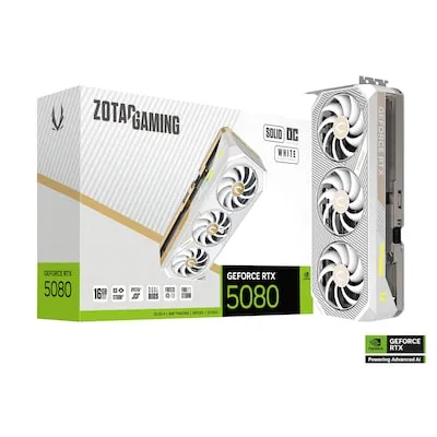 ZOTAC GAMING GeForce RTX 5080 SOLID OC White 16GB GDDR7 Grafikkarte - Grafikkarten mit 16GB GDDR7-RAM für ultimative Gaming-Leistung und beeindruckende Grafikqualität dank der Blackwell Architektur.