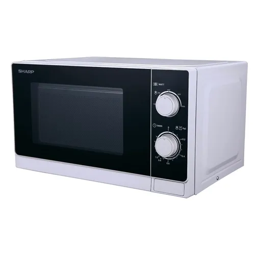 Sharp R200WW Solo-Mikrowelle - 20 L, 800 W, 5 Leistungsstufen, Timer bis 35 Minuten, energieeffizient mit Glasdrehteller