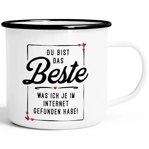 MoonWorks® Emaille-Tasse Geschenk Liebe lustig Mann Frau Du bist das Beste was ich je im Internet gefunden habe Emaille-weiss-schwarz standard