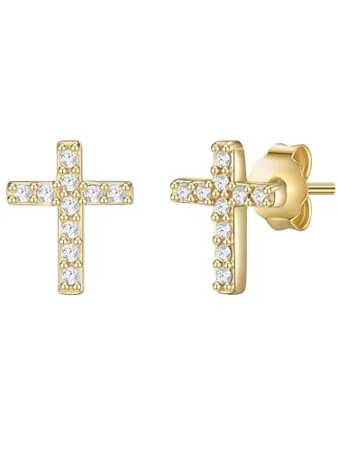 Glanzstücke München Damen Kreuz Ohrringe aus gelbvergoldetem 925/- Sterling Silber - Ohrschmuck: Elegante Kreuz-Ohrstecker aus 14 Karat gelbvergoldetem Sterling Silber mit funkelndem Topas, perfekt für festliche Anlässe.