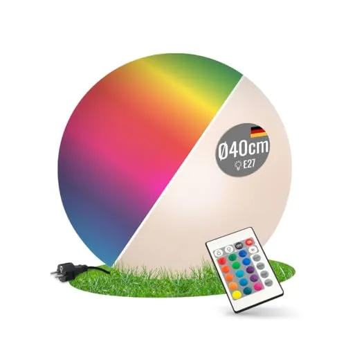seasons design LED Kugelleuchte 40 cm, Shining Globe (weiß) - Energieeffiziente RGB Kugellampe für außen und innen, dimmbar mit Fernbedienung, wetterfest und robust – ideal für Garten, Terrasse & Balkon.