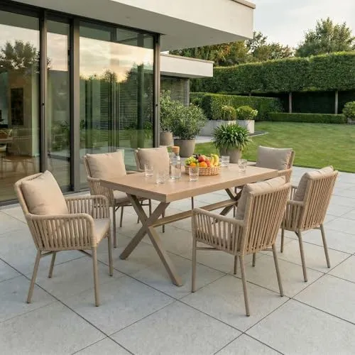 IDIMEX Gartenlounge-Set AFUERA - Garten-Sitzgruppe für 6 Personen, wetterfest aus Aluminium und Rope in elegantem Champagner, perfekt für gesellige Stunden im Freien.