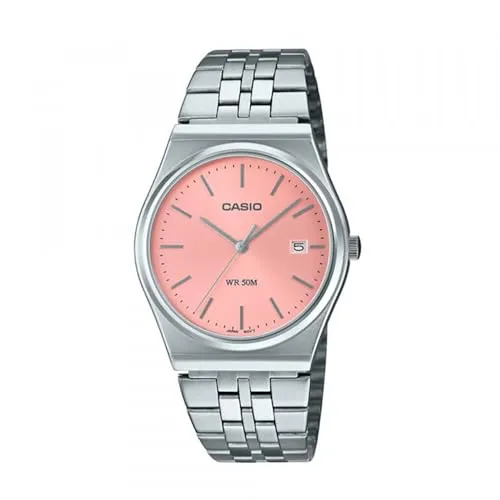 Casio Damenuhr Silber & Rosa MTP-B145D-4AVEF - Elegante Armbanduhr für Damen mit einem stilvollen silbernen Gehäuse und rosa Akzenten, ideal für jeden Anlass.