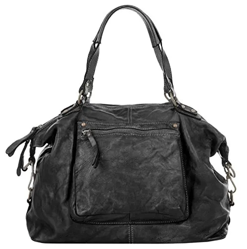 Shopper X-ZONE - Vintage Damen Tasche aus echtem Leder - Handtaschen im Vintage-Look, aus 100% Rindleder, Made in Italy. Variierbares Design mit seitlichen Karabinern und zusätzlichem Stauraum für Büro und unterwegs.