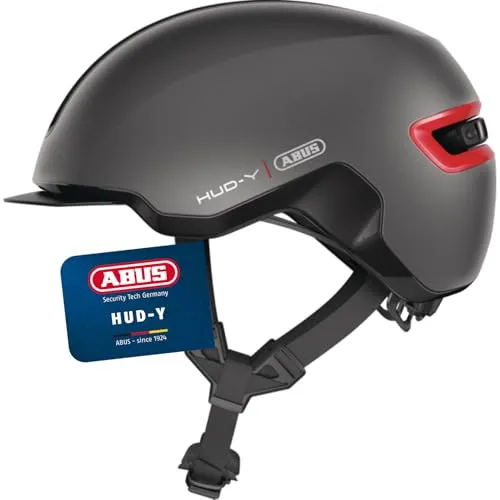ABUS Urban Helm HUD-Y - Stylischer Fahrradhelm mit LED-Rücklicht - Fahrradhelme mit integriertem, aufladbarem LED-Rücklicht in 4 Modi für optimale Sichtbarkeit und Sicherheit im Alltag. Ideal für Damen und Herren!
