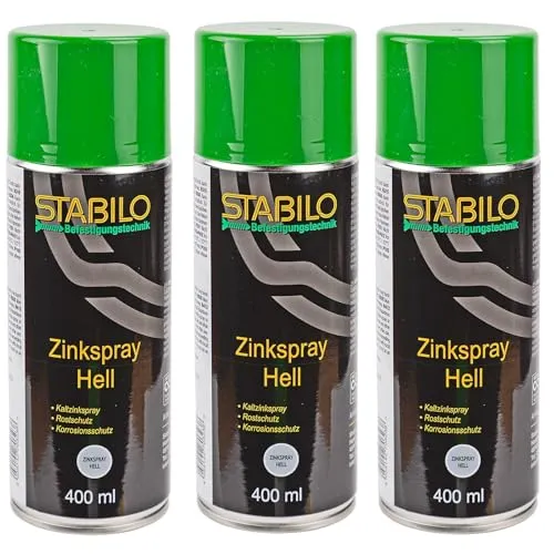 3x Zinkspray hell 400ml | Rostschutz, Korrossionsschutz, Grundierung, Rostschutzfarbe – hervorragendes Haftvermögen & hohe Abriebfestigkeit | 3 Stück