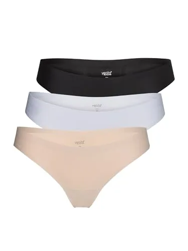 Yenita 3er Pack Damen String Invisible, Tanga ohne Nähte aus Mikrofaser, gemischt (schwarz, Weiss, Haut), Gr. L