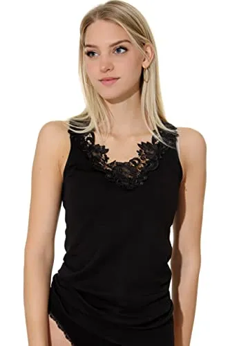 Damen Shirt, Unterhemd mit extra großer Spitze, Trägershirt ohne Seitennaht - Cottonprime