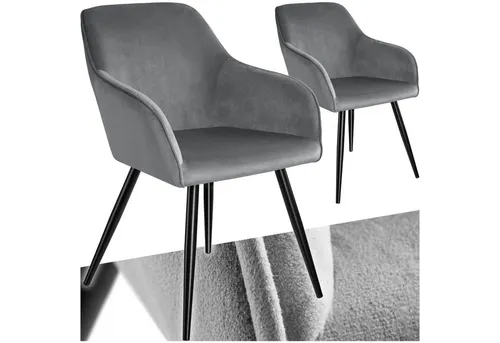 tectake Esszimmerstuhl Marilyn (2er Set) - Elegante gepolsterte Stühle in Samtoptik, ideal für stilvolle Esszimmer mit hoher Stabilität und Komfort dank robustem Stahlgestell und bequemen Armlehnen.