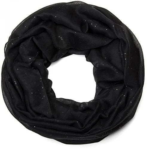 styleBREAKER Damen Loop Schal mit Glitzer-Effekt | Einfarbiger Schlauchschal aus weicher Viskose | Leicht & Elegant | 87 x 93 cm, Farbe:Schwarz