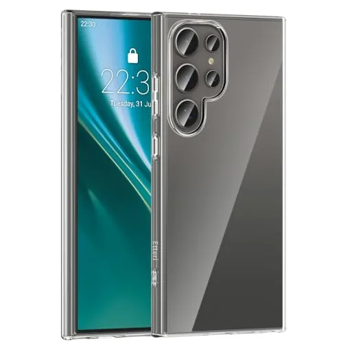 Etteri Handyhülle für Samsung S24 Ultra Clear Case - Vergilbungsfreie TPU Transparente Handyhülle mit erhöhtem Kameraschutz - Anti-Feuchtigkeitsbeschichtung -Rundumschutz - Kabellosem Laden kompatibel