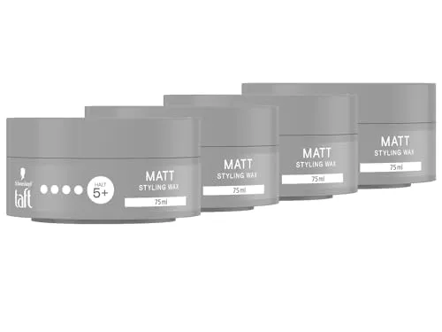 Schwarzkopf TAFT Styling Wax Matt (4x 75 ml), Haarwax für mattes Finish mit langanhaltendem Halt, schonend für Haar und Kopfhaut, veganes, Haarstyling-Wax