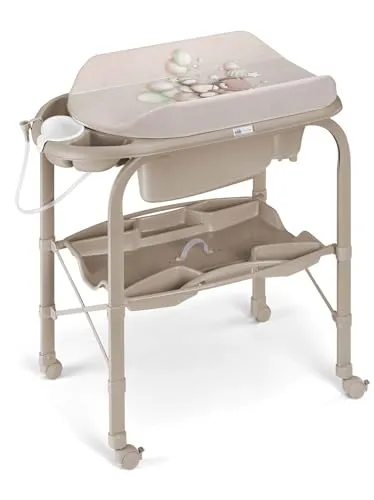 Baby Bade-Wickelkombination Cambio - Grau/Beige - Praktische 2-in-1 Kombi für Baden und Wickeln; mit rutschfester Babybadewanne, weicher Wickelauflage und viel Stauraum; klappbar und mobil, ideal für kleine Räume.