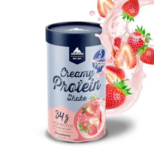 Multipower Creamy Protein Shake 420 g, hochwertiges Erdbeer Protein Pulver mit Whey und Casein, für leckere Shakes zum Muskelaufbau