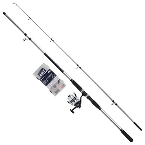 Shakespeare Salt Pier Pounder Kombi-Set, Angelrute und Rolle, Combo, Spinn-Kombination, Hartschalenkoffer, Köder und Endgerät, Meeresinshore-/Nearshore-Angeln, Unisex, Blau & Weiß, 3 m, 112–225 g