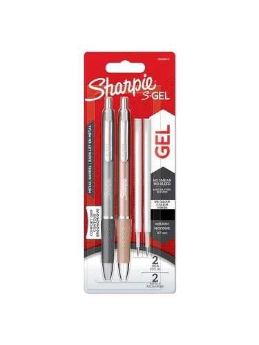 Sharpie S-Gel | Gelschreiber aus Metall | mittlere Spitze (0,7 mm) | Stahlgrau und Rotgold | schwarze Tinte | 2 Gelschreiber und 2 Ersatzminen für die Gelschreiber