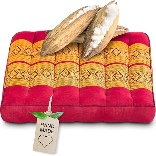 livasia Sitzkissen klein - 35x35x6cm - Bodenkissen Indoor/Outdoor, Meditationskissen Yogakissen, Stuhlauflage Palettenmöbel, Steppkissen Auflage Stuhl Bank handgefertigt (Rot/Gelb)