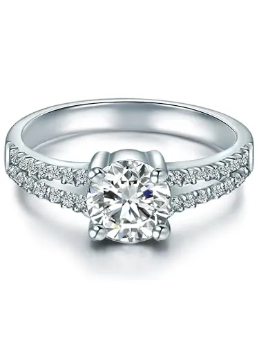Trilani Damen-Ring Sterling Silber mit Zirkonia im Brillantschliff - Ringe für Damen – Zeitlos schöner Ring aus rhodiniertem Sterling Silber mit funkelnden Zirkoniasteinen, ideal als Verlobungsring oder glamouröses Schmuckstück für jeden Anlass.