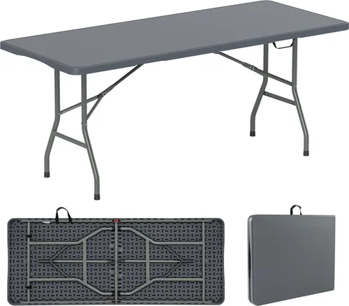 COSTWAY Klapptisch für 6-8 Personen – 180x74cm, Grau - Praktischer Klapptisch aus hochwertigem HDPE für bis zu 8 Personen. Robuste Metallbeine und rutschfeste Pads sorgen für Stabilität. Ideal für Picknicks, Camping und Feiern.