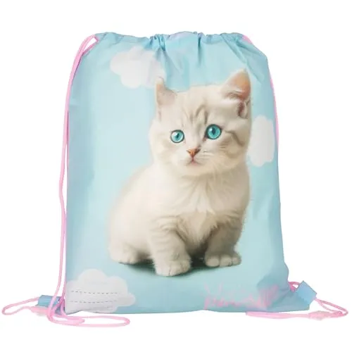 Niedliches Kätzchen Mädchenschuhtasche für den SPORTUNTERRICHT, Schulumhängetasche für Mädchen 32x38 cm Schule und Kindergarten Sportbeutel, Sportsack (Niedliches Kätzchen)