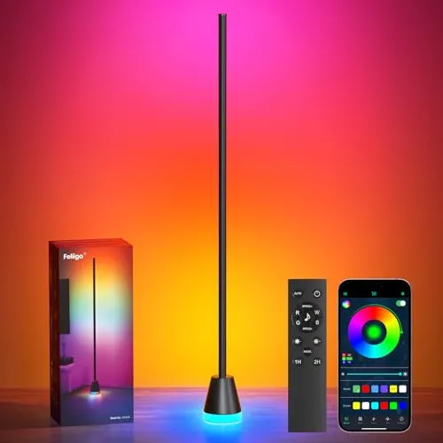 RGBIC LED Stehlampe Wohnzimmer 150cm Ecklampe Dimmbar mit Fernbedienung und APP LED Standleuchte Smart, 16 Millionen Farben, Musikmodi, DIY-Modus & Timing für Schlafzimmer Wohnzimmer Spielzimmer
