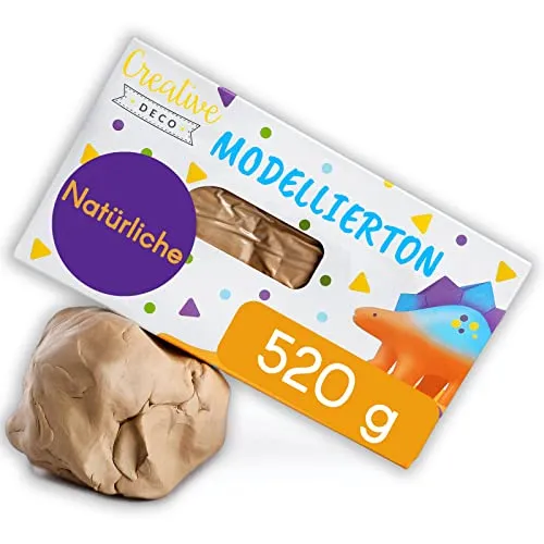 Creative Deco 520g Wiederverwendbar Modelliermasse Lufttrocknend Lufttrocknender Ton Terrakotta Knete | Modellierton für Kinder und Erwachsene | Perfekt für Bastelarbeiten | Nicht klebender Block