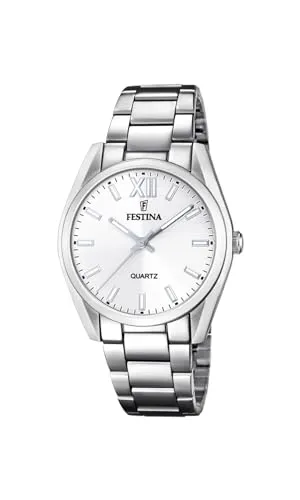 Festina Damen Analog Quarz Uhr F20622/1 - Elegante Armbanduhr für Damen aus Edelstahl mit römischen Ziffern und Leuchtzeigern, wasserdicht bis 5 bar – ideal für den täglichen Gebrauch.