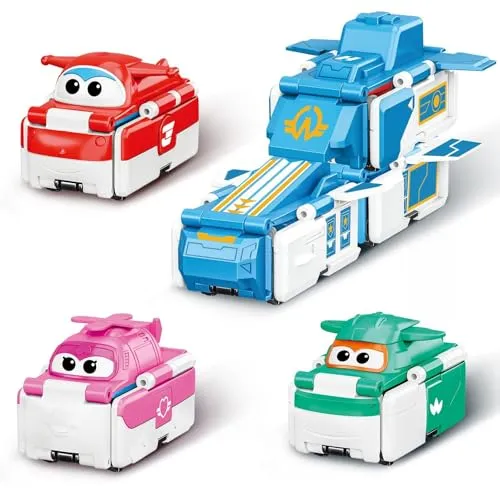 Super Wings 3-in-1 Transformable-Basis und umkehrbare Autos.. Transformable Spielzeug für Jungen und Mädchen ab 3 Jahren, Taschenformat, blau