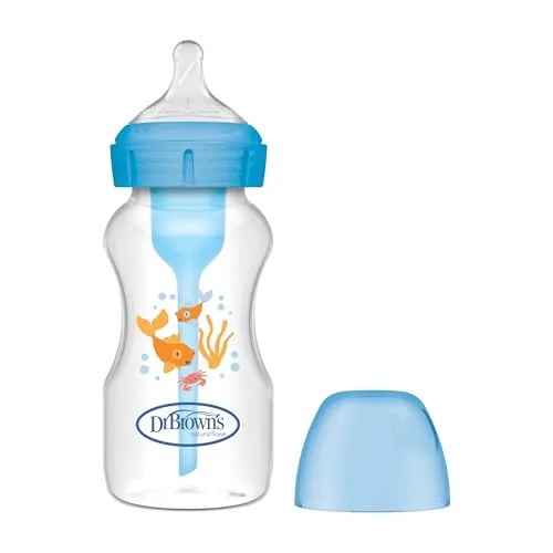 Dr. Brown's Options+ Anti-Colic Flasche mit breiter Öffnung, 270 ml, Blau, Waldflasche, 0 Monate