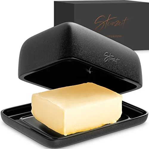 Steinzeit Design Butterdose - Keramik Butterglocke für 250g Butter - Elegante Butterdose aus robuster Keramik, spülmaschinengeeignet und langlebig. Ideal für weiche Butter und passt perfekt in jede Küche.