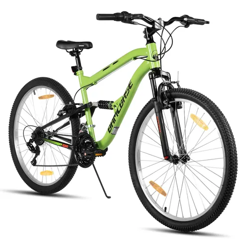 Hiland 26 Zoll Vollfederung Mountainbike für Herren und Damen - Vollfederung und 18 Gänge für ein komfortables Fahrerlebnis auf jedem Terrain. Der robuste Hartstahlrahmen sorgt für Stabilität und weniger Ermüdung beim Fahren. Ideal für Abenteuer in der Natur.