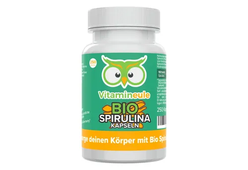 Bio Spirulina Kapseln - Vitamineule® - Weitere Superfoods: 250 hochdosierte Kapseln mit 500 mg Bio-Spirulina, reich an Proteinen, Vitaminen und Mineralien, vegan und geschmacksneutral, ideal für die ganze Familie.