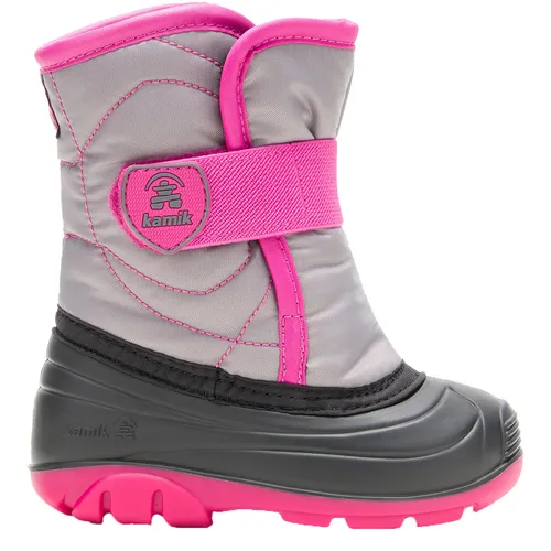 Kamik SNOWBUG3 Winterstiefel für Jungen und Mädchen, Grey/PINK, 22 EU - Stiefel für Mädchen mit wasserdichtem Gummiboden und veganem, 210 denier Nylon-Obermaterial für optimalen Komfort und Schutz im Winter.
