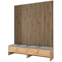 Mirjan24 Garderobe Grau, 4-Sitzer aus Holzwerkstoff - Praktische Garderobe mit 12 Doppelhaken, gepolstertem Sitzpaneel und stabiler Laminatplatte. Ideal für den täglichen Einsatz im Flur und sorgt für Ordnung und Stil.