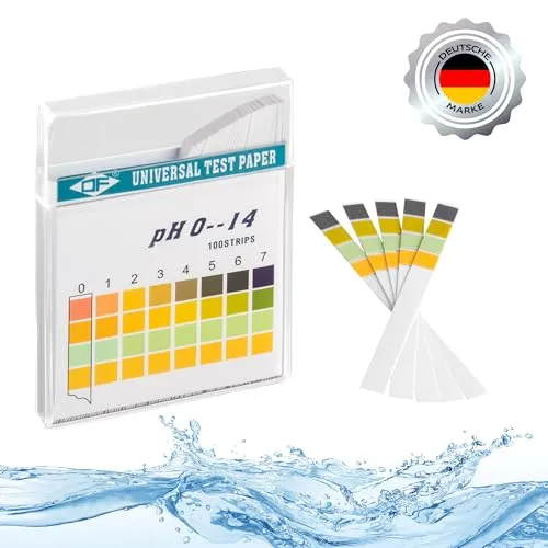 ECENCE pH Teststreifen 100 Stck, Lackmus Testpapier, Messbereich 0-14, Urin Teststreifen, Säuretest für verschiedene Flüssigkeiten (z. B. Aquarien, Trink-Wasser, Speichel, Pool)