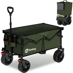 Sekey 150 KG Bollerwagen Faltbar Handwagen mit Bremsen und breiten Reifen, Dunkelgrün - Grün