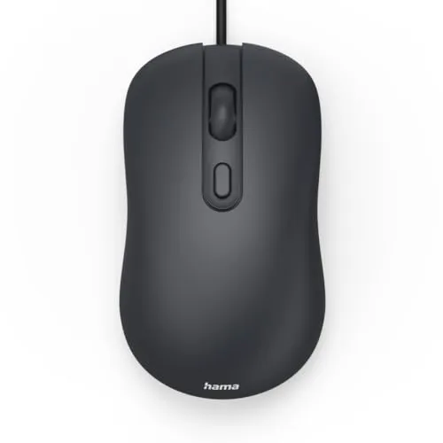Hama Maus mit Kabel (optische Maus ohne Klickgeräusch, für Rechtshänder/Linkshänder, 4 Tasten, 1,8m Kabel, 1000/1600/2000 DPI, ideal als Computermaus, Laptopmaus) schwarz