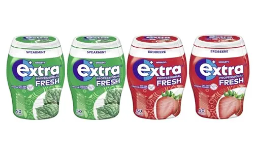 Extra Professional Fresh Kaugummi Mix I 4 Dosen 2 Sorten I 2x Spearmint I 2x Erdbeere I Frischer Atem I Zahnpflege