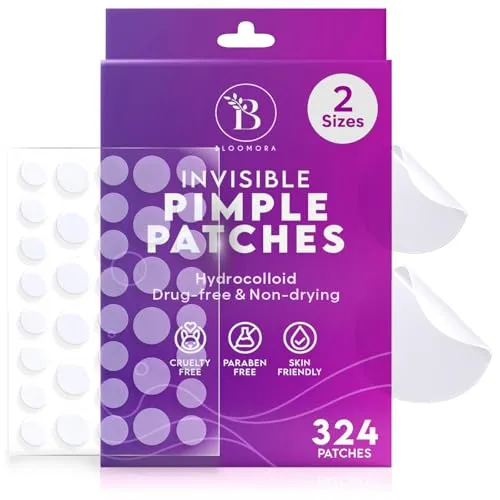 BLOOMORA Unsichtbare Pickel Patch (324 Stück), Anti Pickel Patches, Hydrokolloid Pflaster für Akne, Akne Patch, Pimple Patches für das Gesicht, Pickel Pflaster (Größen S/L)