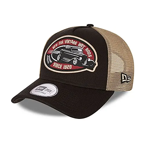 New Era Hot Rod Vintage Black A-Frame Trucker Cap - Unisex Erwachsene Baseball Cap, stylisches Vintage-Design mit atmungsaktivem Mesh-Rücken für optimalen Tragekomfort.